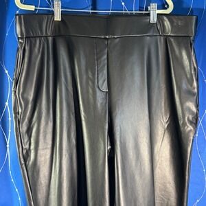 Anne Klein Black Faux Leather Pants High Waist Wide Leg Womens XL petite